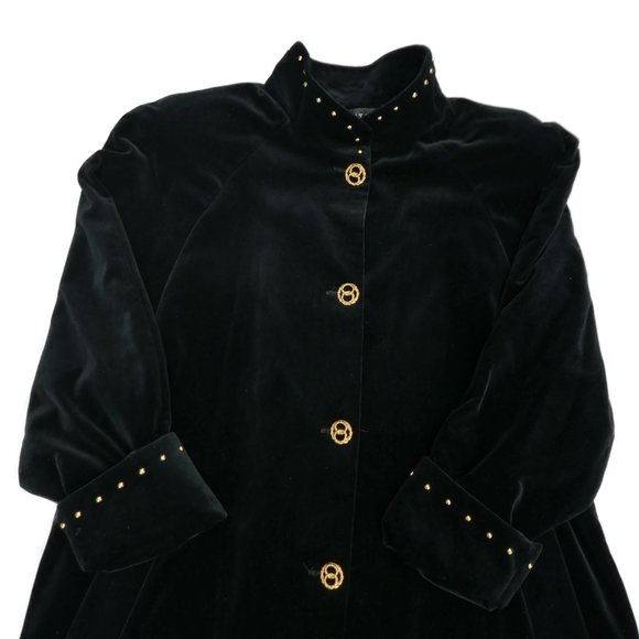Vintage Komitor Black Velvet Swing Coat Gold Hardware Lined USA Union 18 20 Plus - Picture 6 of 12